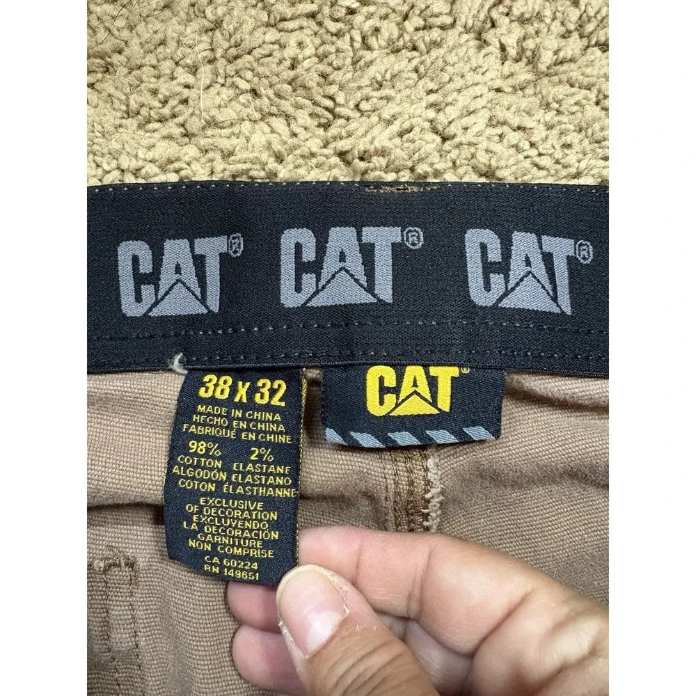 CAT‎ Pants Men 38x32 Brown Utility Straight Leg Stretch Flex Waistband Workwear